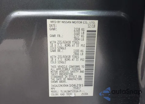 2019 Nissan Murano Sv from USA, damaged, VIN 5N1AZ2MJ0KN106295